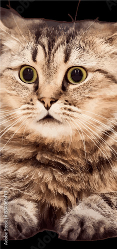 Close-up portrait of a cute tabby cat with beautiful green eyes and soft fur