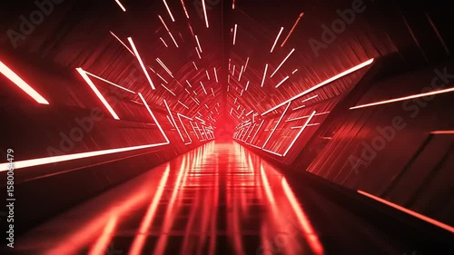 Futuristic corridor with dynamic red lights creating a vibrant atmosphere in a sleek, modern environment
