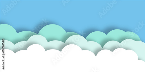 Rounded cloud shapes with a gradient blue-green sky background. Suitable for eco-friendly designs, environment themes, or fantasy illustrations.