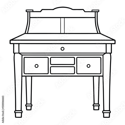 Vintage vanity table with drawers isolated on transparent background