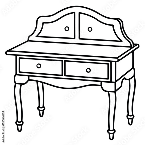 Vintage vanity table with drawers isolated on transparent background