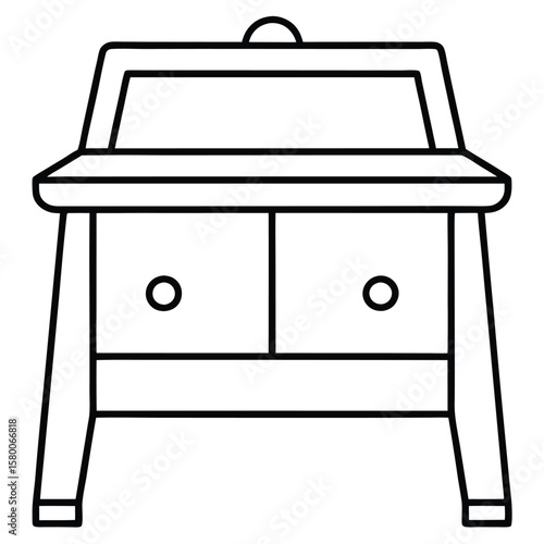 Vintage vanity table with drawers isolated on transparent background
