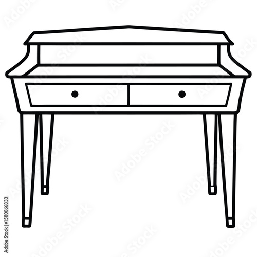 Vintage vanity table with drawers isolated on transparent background