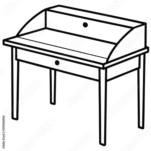 Vintage vanity table with drawers isolated on transparent background