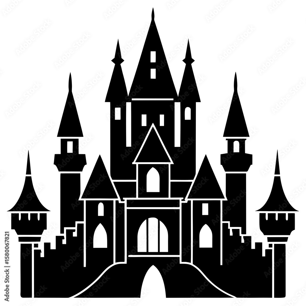 Fototapeta premium Flat Castle Icon Silhouette Vector