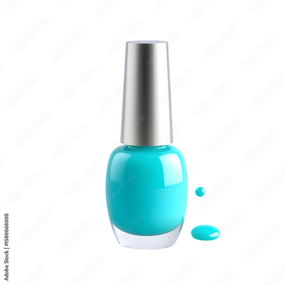 Turquoise nail polish bottle with droplets isolated on transparent background Turquoise nail polish bottle with droplets isolated on transparent background