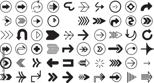 Black arrow vector icon set with numbers and zodiac signs for web design