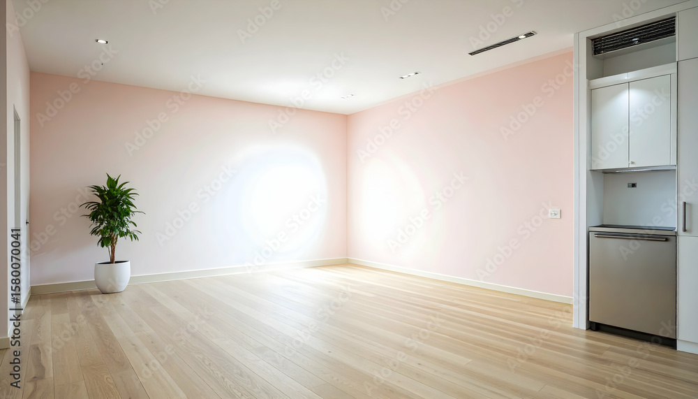 Obraz premium Empty Modern Room with Pink Walls and Light Wood Floor