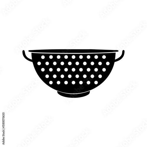 Black and white colander with handles and holes for draining food