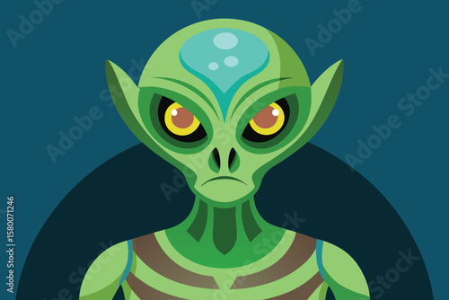 Angry Green Alien Cartoon Character Portrait