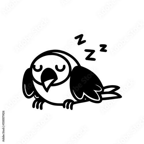 Cute little sleeping bird vector icon with zzz's cartoon illustration