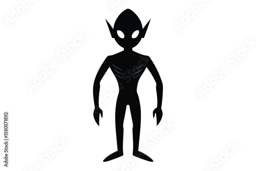 Silhouette of a Grey Alien with Pointed Ears