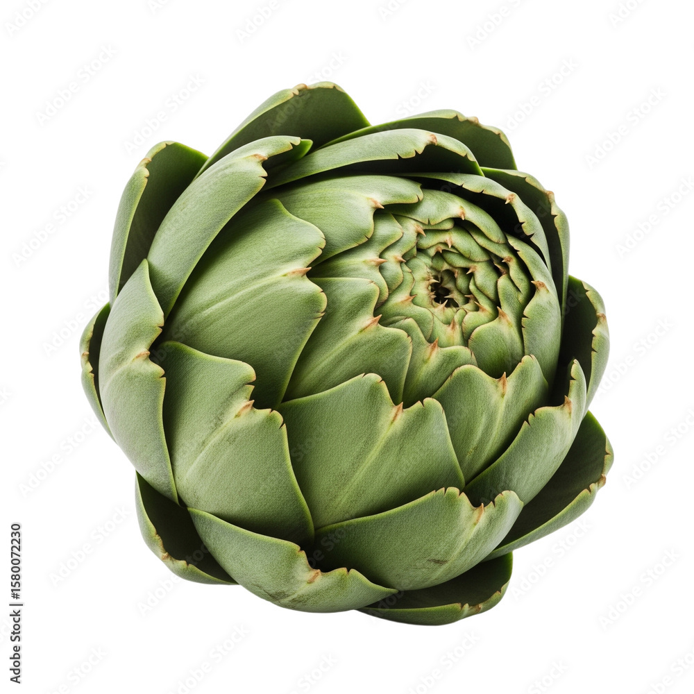 Obraz premium Whole Fresh Green Artichoke on a Transparent Background, White Background