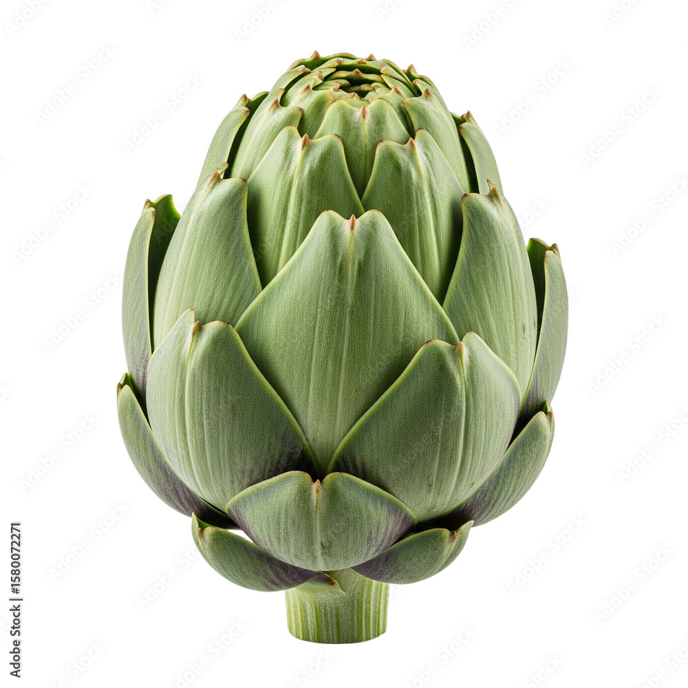 Obraz premium Whole Fresh Green Artichoke on a Transparent Background, White Background