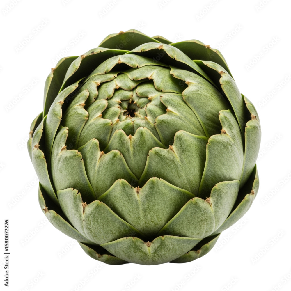 Obraz premium Whole Fresh Green Artichoke on a Transparent Background, White Background