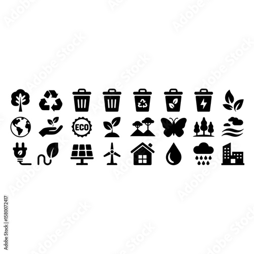  Eco-Friendly & Green Icons: Environment, Recycling, Nature, and Sustainable Energy Symbols