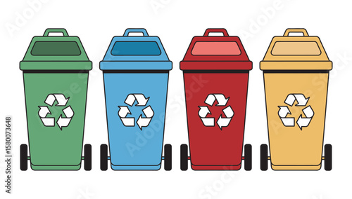 Dumpster Recycle Bin Flat Style Icons, vector illustration