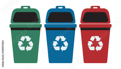 Dumpster Recycle Bin Flat Style Icons, vector illustration