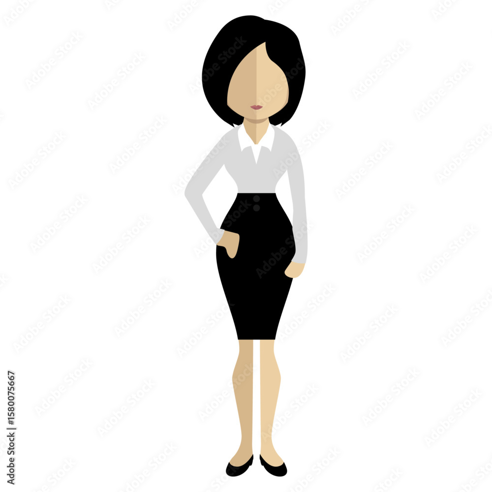 Fototapeta premium A female business woman with office outfit and a short bob haircut, a faceless character, customizable vector
