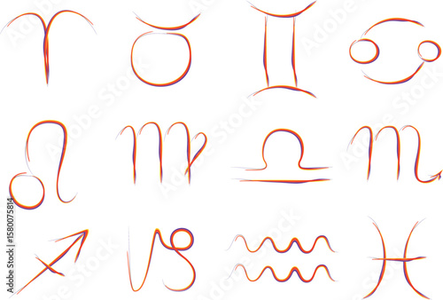 red colorful art hand drawn abstract outline zodiac signs