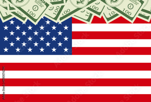 United States Economy. USA Flag with Dollar Banknote. Vector Illustration.  