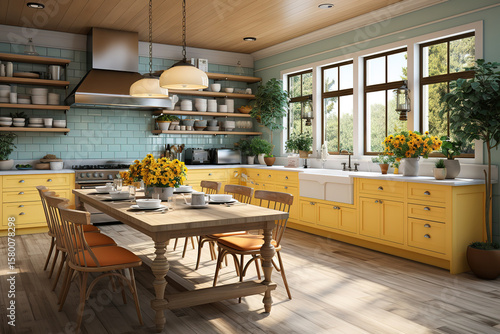 Luxurious Stylish kitchen with wooden furniture and inviting decor for family meals