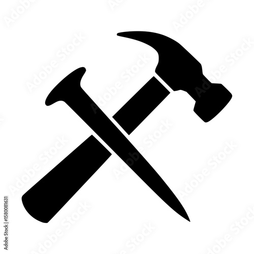 Black silhouette hammer and nail icon