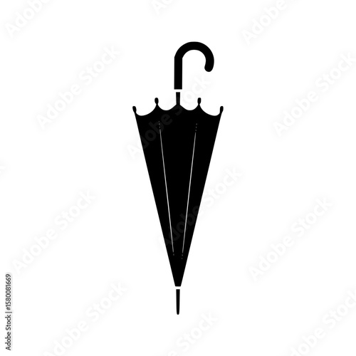Minimalist black silhouette of closed umbrella