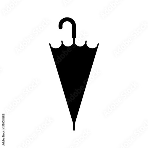 Minimalist black silhouette of closed umbrella