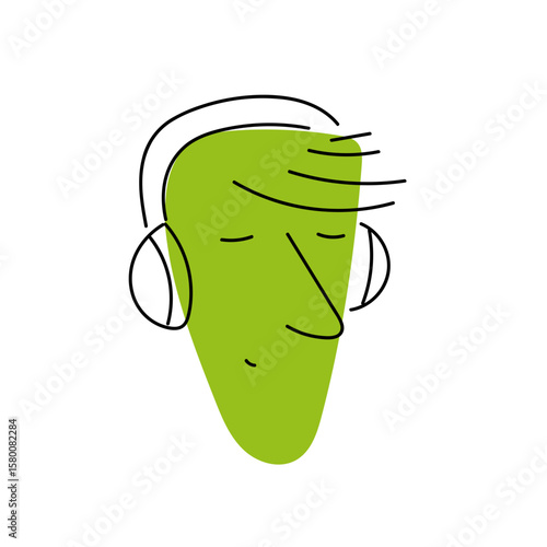 Abstract Lime Green Head with Headphones and Relaxed Expression