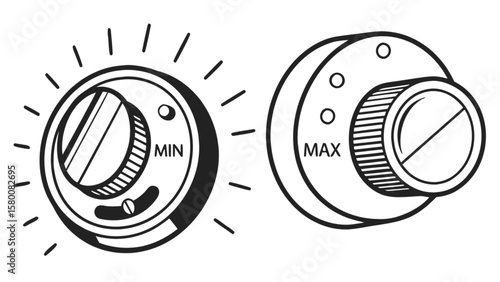 Min max control knob adjustment dial settings volume level icon vector graphic design illustration element