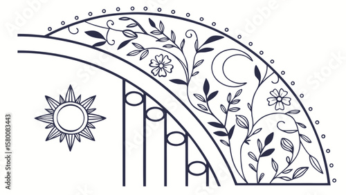 Sun moon floral archway vector design illustration for celestial garden gate and nature themed decor art