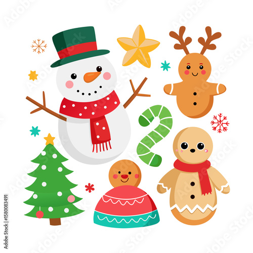 Vector christmas clip art set. santa and christmas design elements. vector clipart
