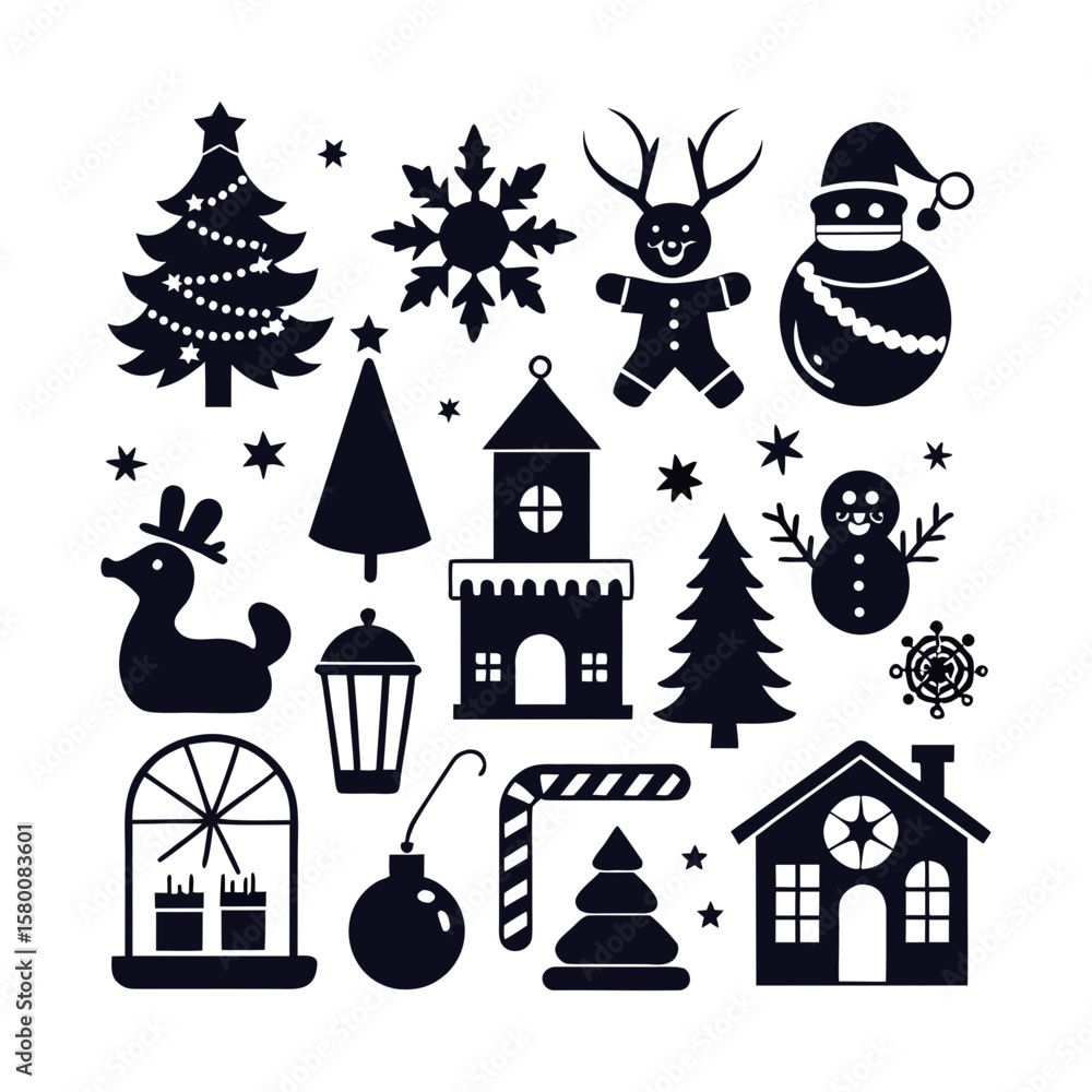 Fototapeta premium Christmas icons set silhouette vector 