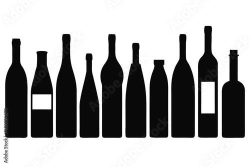 Diverse collection of wine bottle silhouettes for design