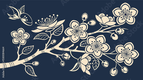 Wallpaper Mural Beautiful spring blossom branch vector illustration with floral design and cherry blossom art for decoration Torontodigital.ca