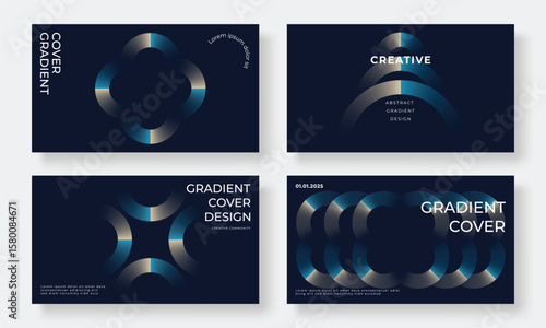 Abstract vibrant gradient cover template. Set of modern poster with colorful, circle, geometric shapes, square grid. Gradient background for brochure, flyer, wallpaper, banner, business card. 
