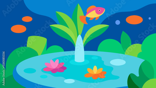 Blooming tropical flowers and vibrant marine life flourish in a serene underwater illustration, capturing the essence of a summer ocean reef