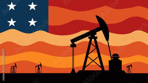 Oil pump jack silhouettes against a sunset sky symbolize the petroleum industry's energy exploration and fuel production