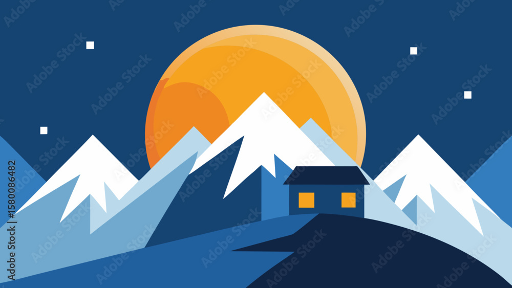 Obraz premium A magical winter night sky illuminates a whimsical cartoon village of snow-covered houses and festive Christmas trees