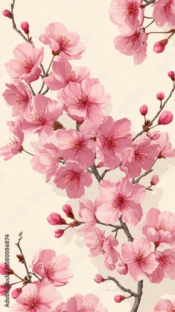 Obraz premium Pink Cherry Blossom Seamless Pattern