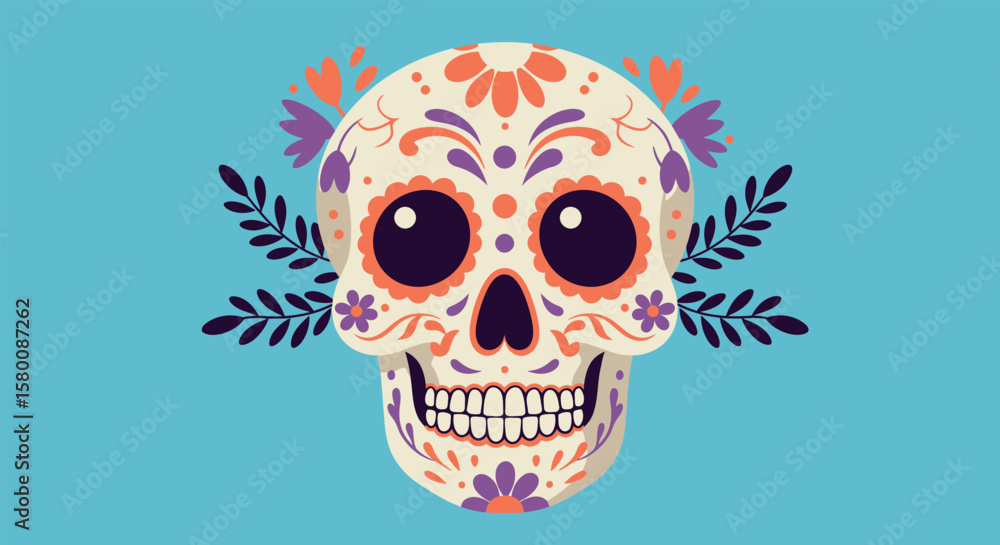 Fototapeta premium Colorful Sugar Skull Design for Day of the Dead