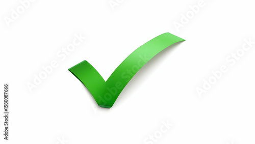 Symbol A check mark crafted from green ribbon, styled in a minimal ribbon design, shown in flatlay view on white background (2)