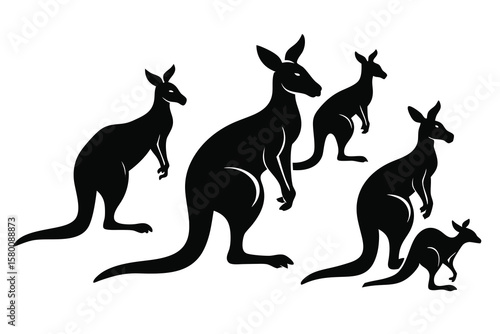 Silhouette Collection of Kangaroos in Various Poses