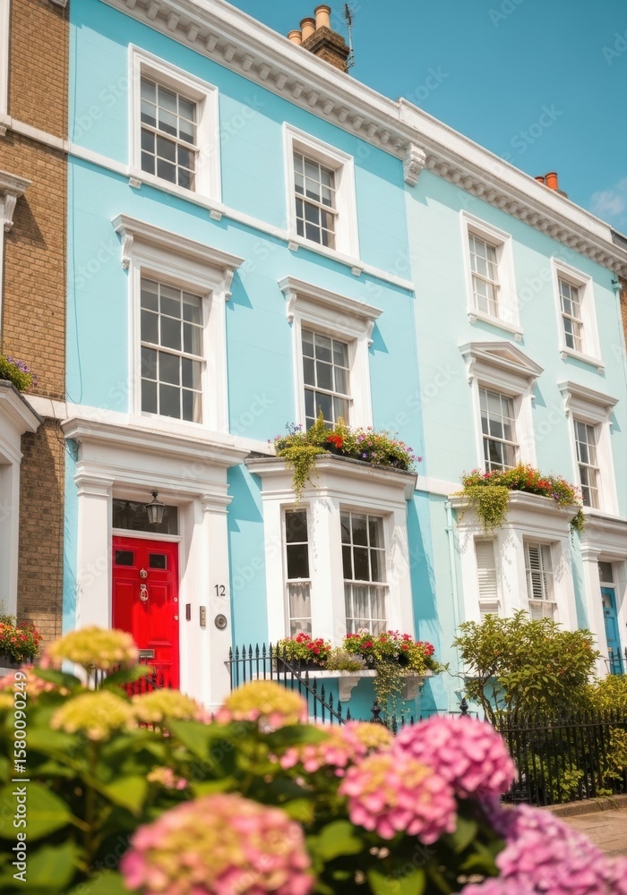 Fototapeta premium Pastel Row Houses with Red Door in London