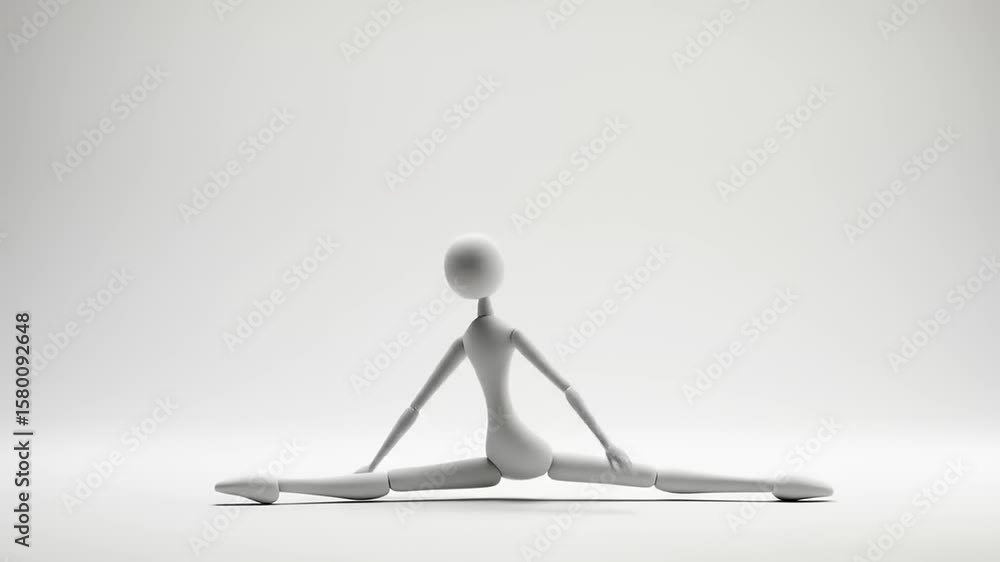 A minimalist mannequin performing a split pose on a neutral background, showcasing flexibility and balance A minimalist mannequin performing a split pose on a neutral background, showcasing flexibility and balance