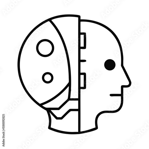 Split Illustration of Human and Robot Faces: Tech Meets Humanity