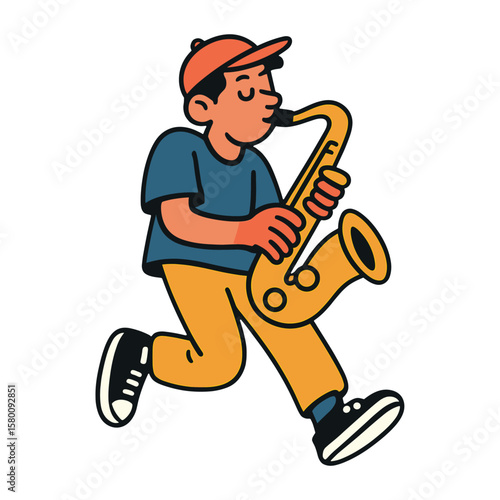 Cartoon saxophonist playing music vector