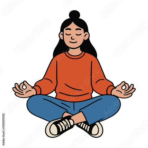 Meditating cartoon character sitting vector