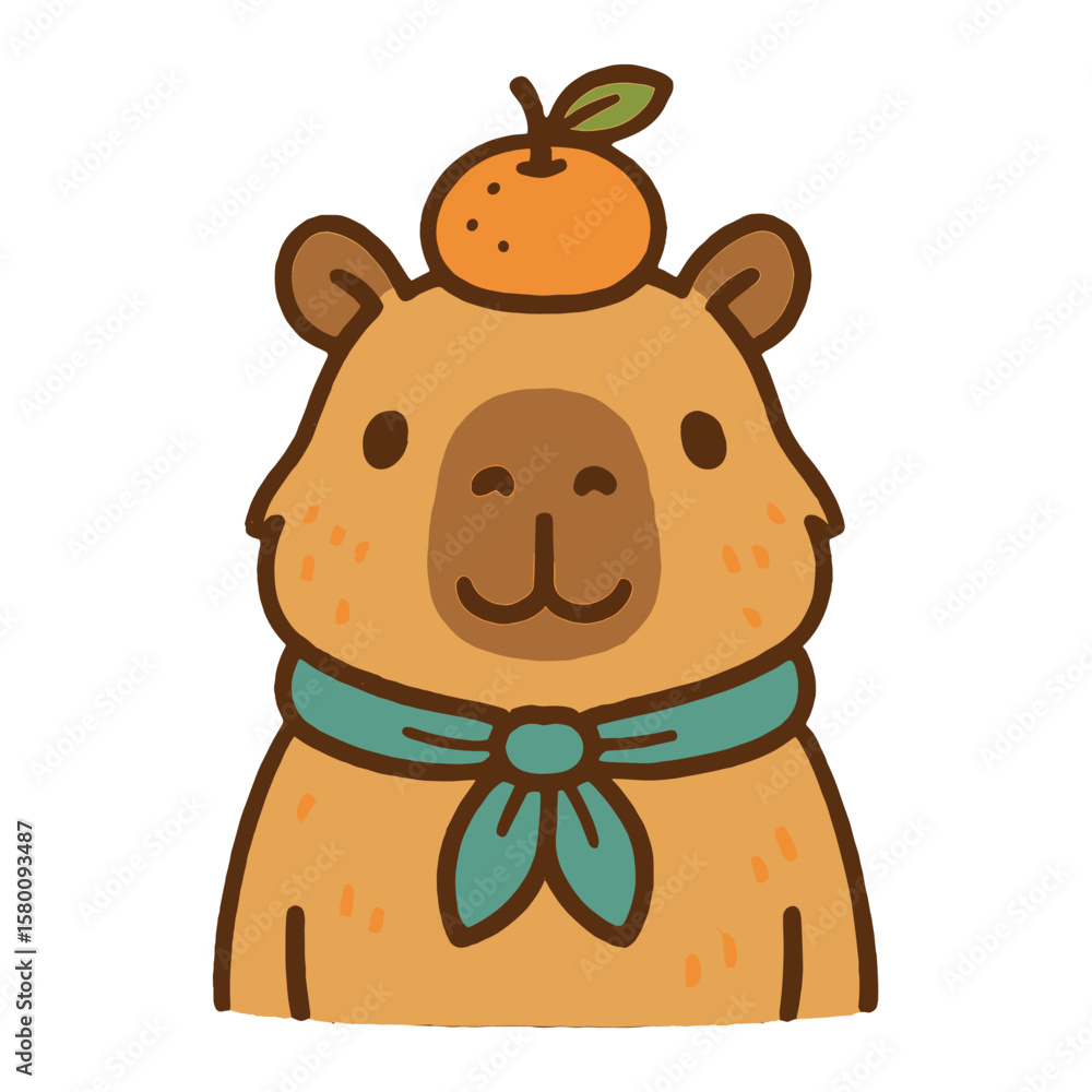 Cute capybara with orange hat vector Cute capybara with orange hat vector